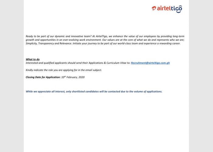Job Vacancy at AirtelTigo